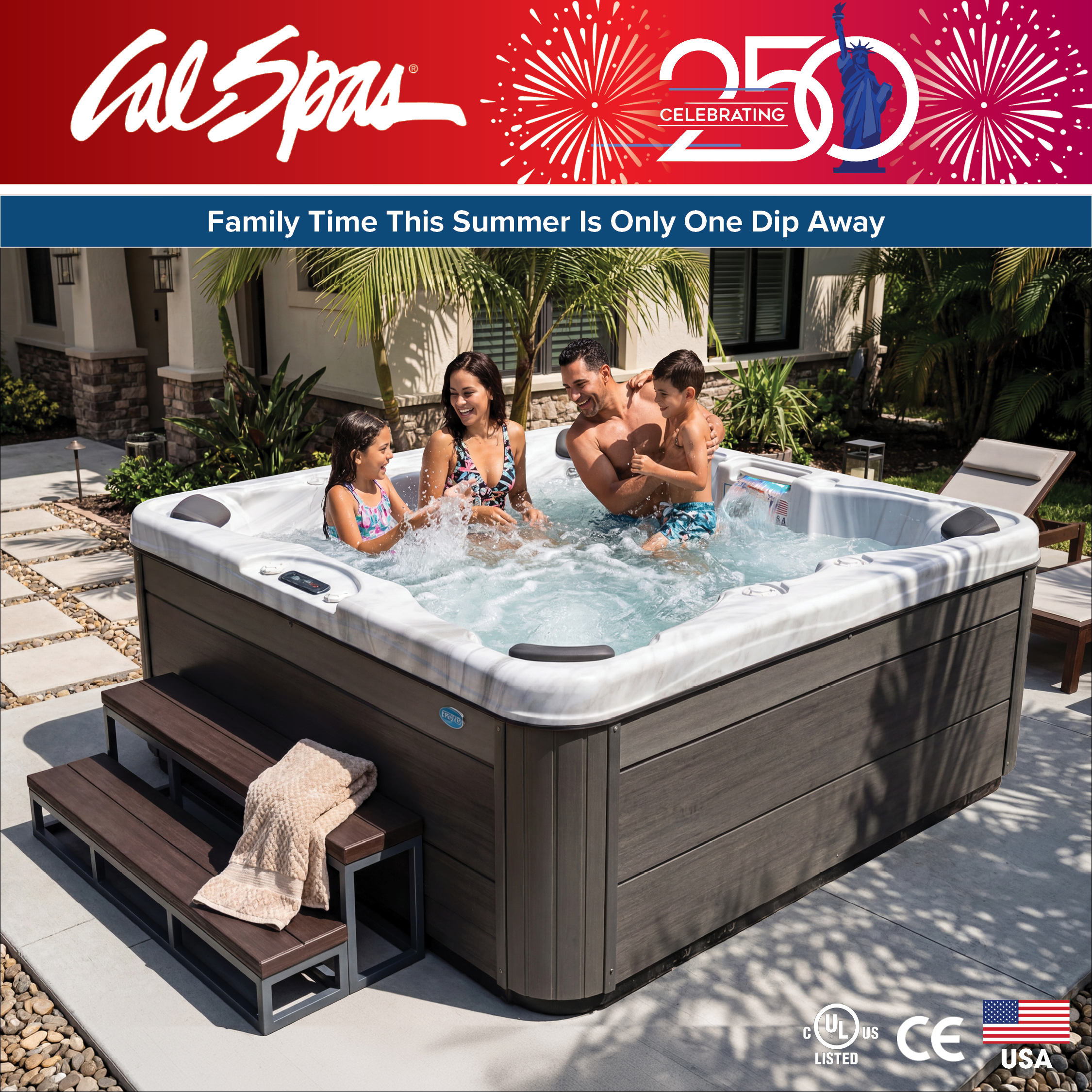 Calspas hot tub being used in a family setting - Beaverdale